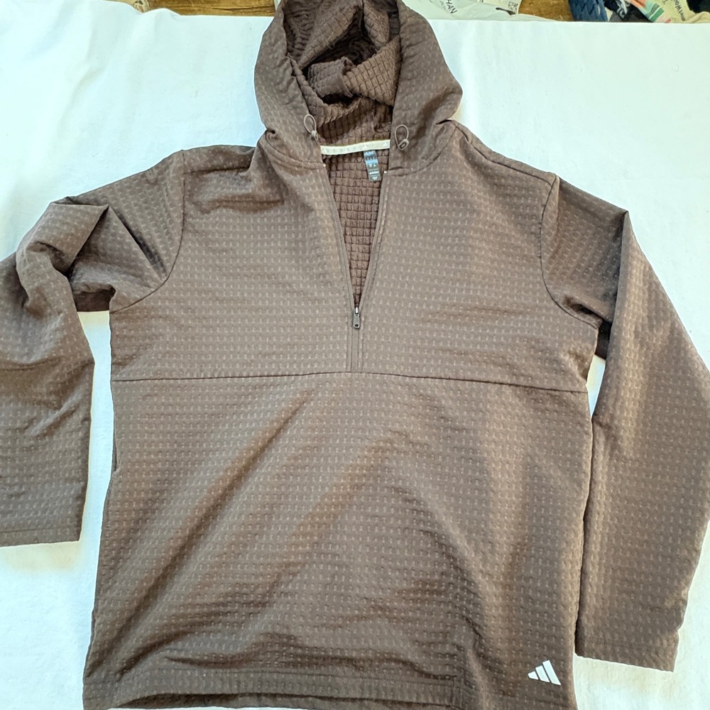 Adidas Women Brown Waffle Grid Half Zip Hoodie Pullover‎ ADVR01996 Size Large